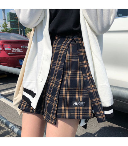 Cute Plaid Checkered High Waisted Mini Skirt Preppy School Girl Vintage Autumn Winter E-Girl Kawaii Korean Japanese Harajuku Retro Streetwear