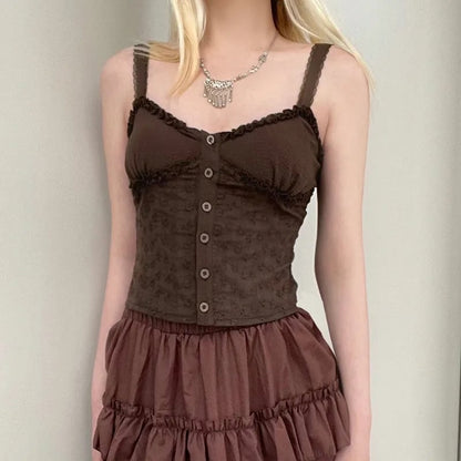 Brown Lace Patchwork Crop Top