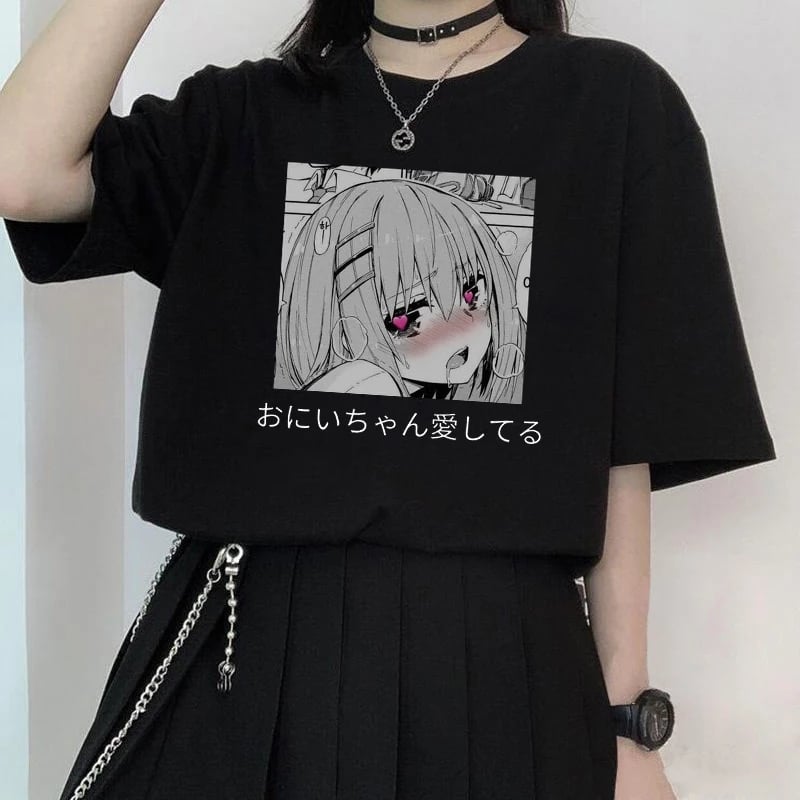 Cute Anime Sweet Girl Cartoon Short Sleeve T-shirt Print Punk Goth Loose Aesthetic Casual Summer E-Girl Kawaii Korean Japanese Harajuku