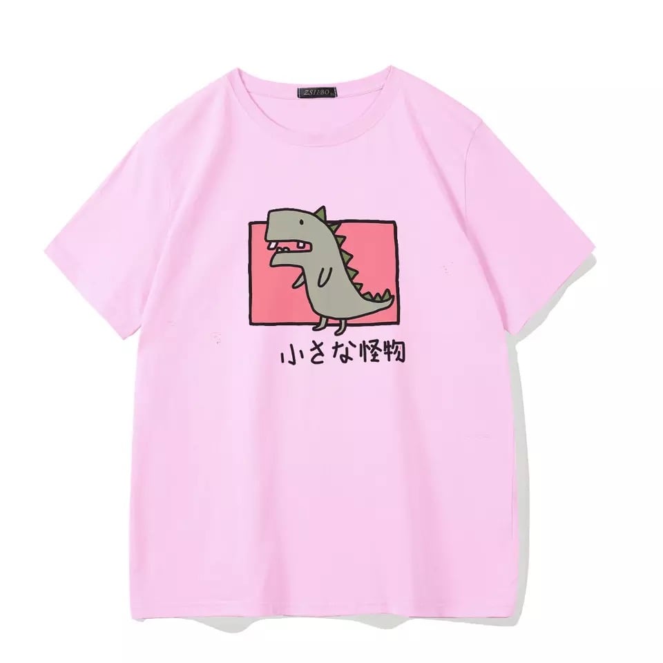 Cute Vintage Dinosaur Print Cartoon Short Sleeve Shirt T-shirt Tee Punk Funny Sweet Summer Casual E-Girl Kawaii Korean Japanese Harajuku Streetwear