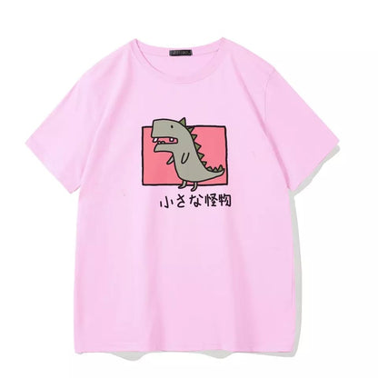 Cute Vintage Dinosaur Print Cartoon Short Sleeve Shirt T-shirt Tee Punk Funny Sweet Summer Casual E-Girl Kawaii Korean Japanese Harajuku Streetwear