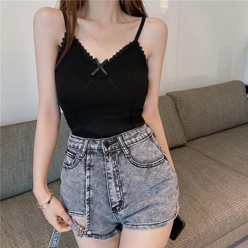 Cute Sexy Purple Knit Crop Top Sleeveless Tank Camisole Aesthetic Casual Summer E-Girl Kawaii Korean Japanese Harajuku