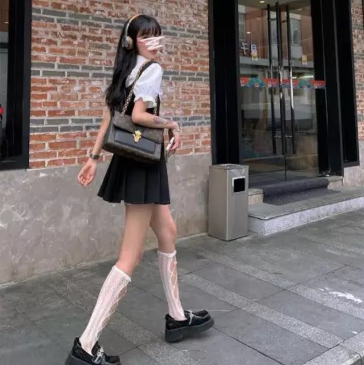 Cute Preppy Puff Sleeve Shirt Pleated Dress Set Student Aesthetic Casual E-Girl Kawaii Korean Japanese Harajuku