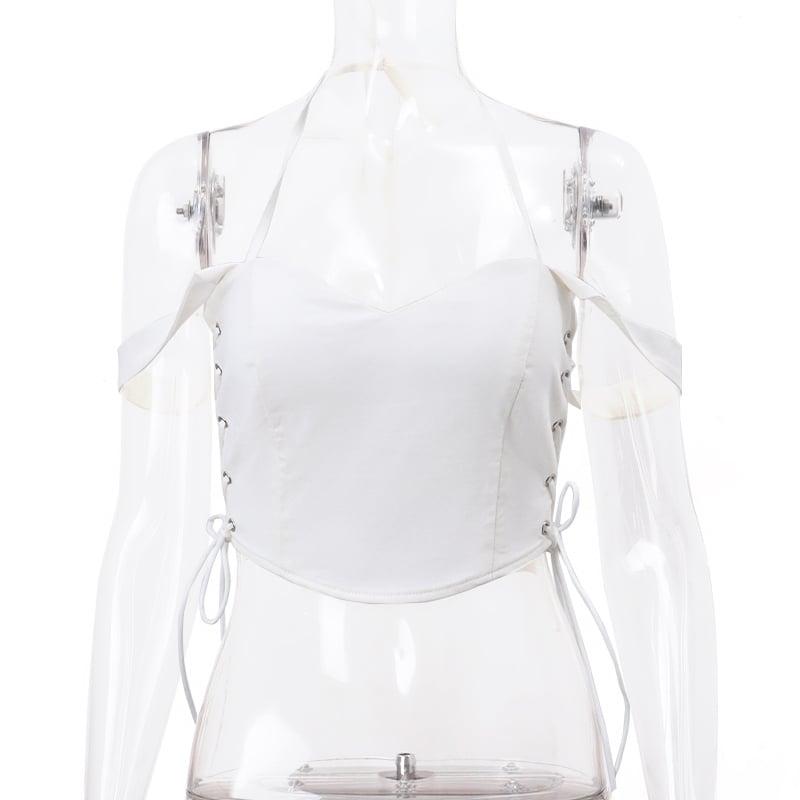 White V Neck Side Tie Up Crop Top