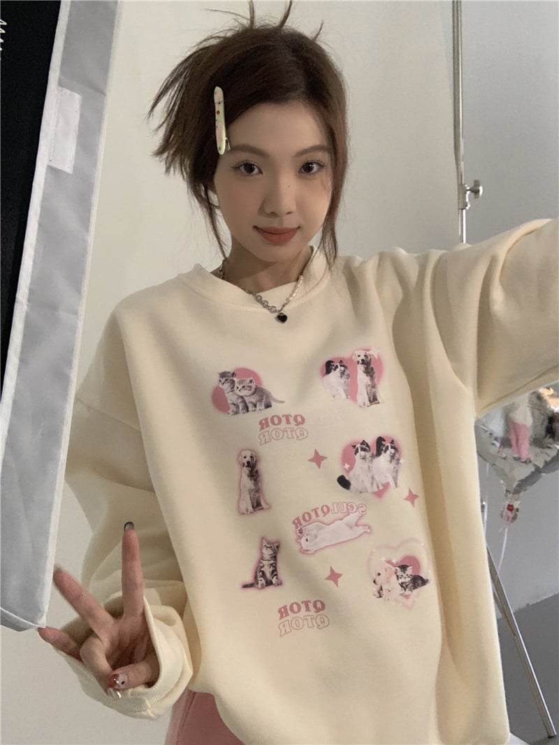 Cat Puppy Print Sweatshirt