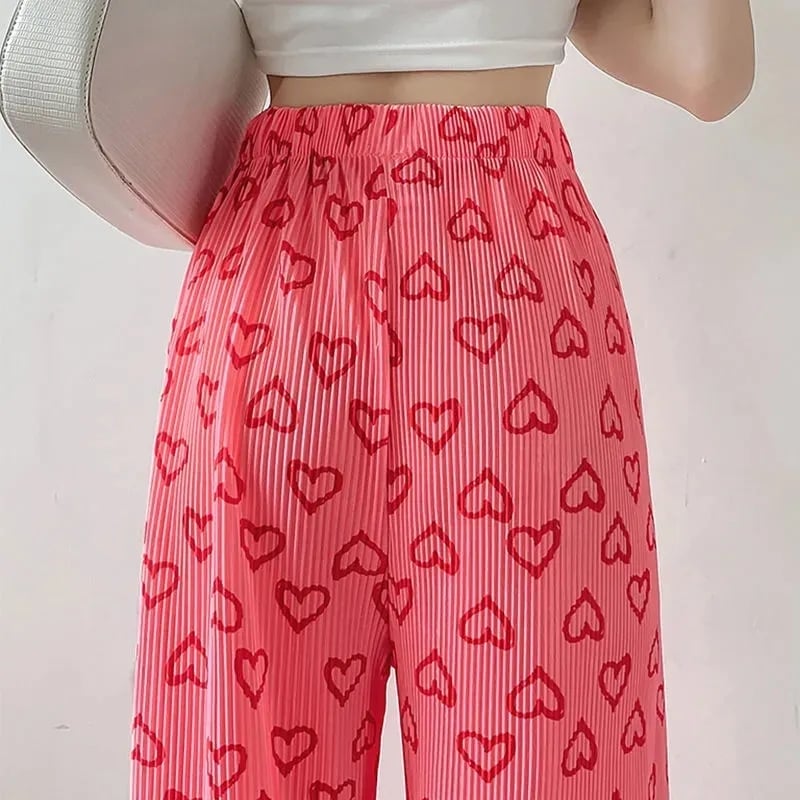Pink Heart Print Trousers