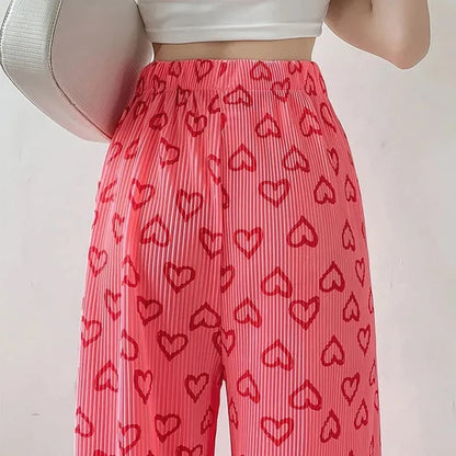 Pink Heart Print Trousers