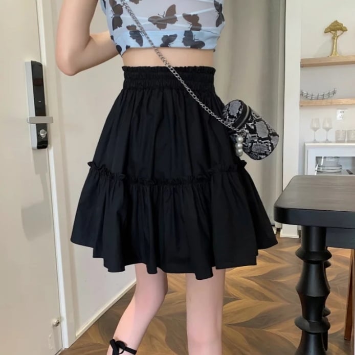 Cute White Ruffles Patchwork High Waist Mini Skirt Fairycore Pleated Preppy Aesthetic Casual Summer E-Girl Kawaii Korean Japanese Harajuku