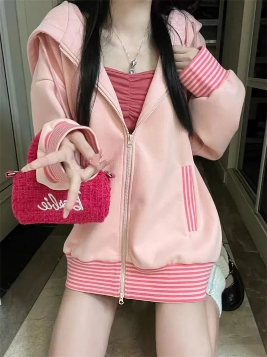 Pink Stripe Zip Up Jacket