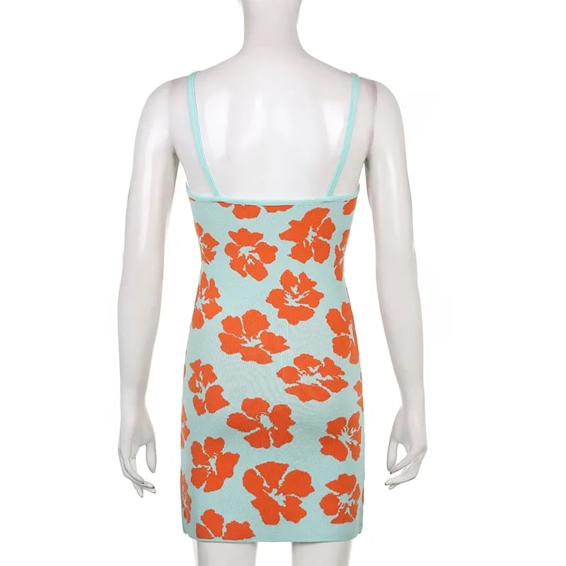 Blue Hibiscus Flower Mini Dress