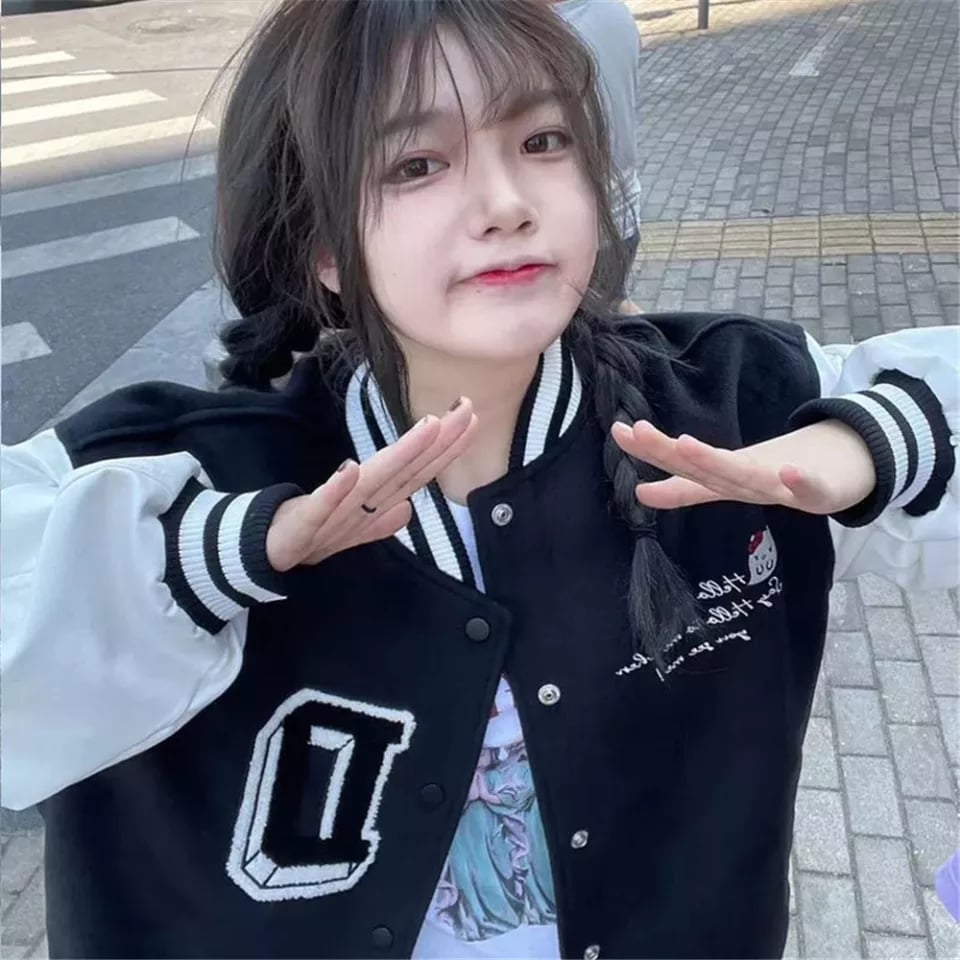 Cute Kitty Cat Cartoon Black Oversize Zipper Jacket Hoodie Sweatshirt Pullover Vintage Aesthetic Casual E-Girl Kawaii Korean Japanese Harajuku