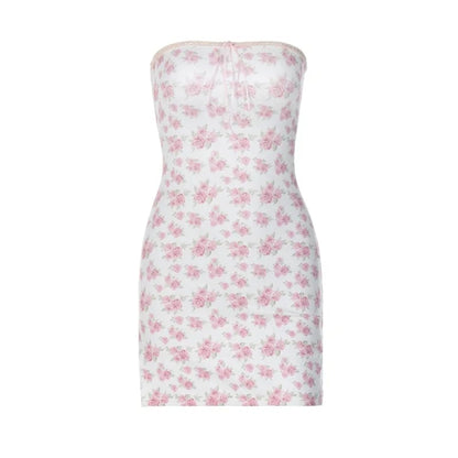 Pink Floral Ribbon Tie Up Off Shoulder Mini Dress