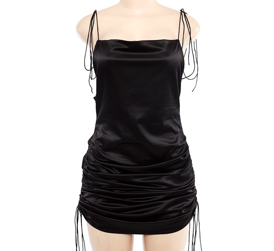 Cute Sexy Black Spaghetti Strap Backless Bodycon Dress Party Kawaii Korean Japanese Harajuku Chinese Retro Streetwear Aesthetic Fashion