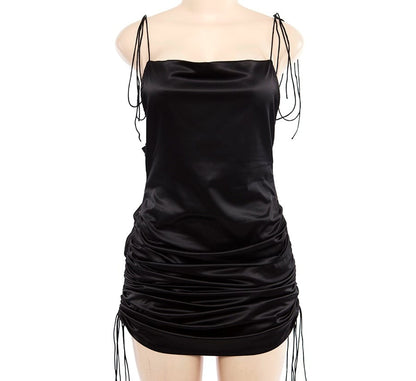 Cute Sexy Black Spaghetti Strap Backless Bodycon Dress Party Kawaii Korean Japanese Harajuku Chinese Retro Streetwear Aesthetic Fashion
