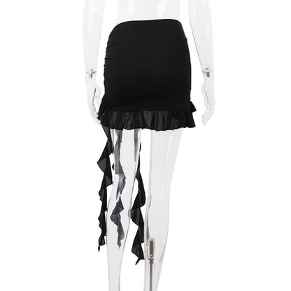 Black Butterfly Ruffle Hollow Out Split Mini Skirt