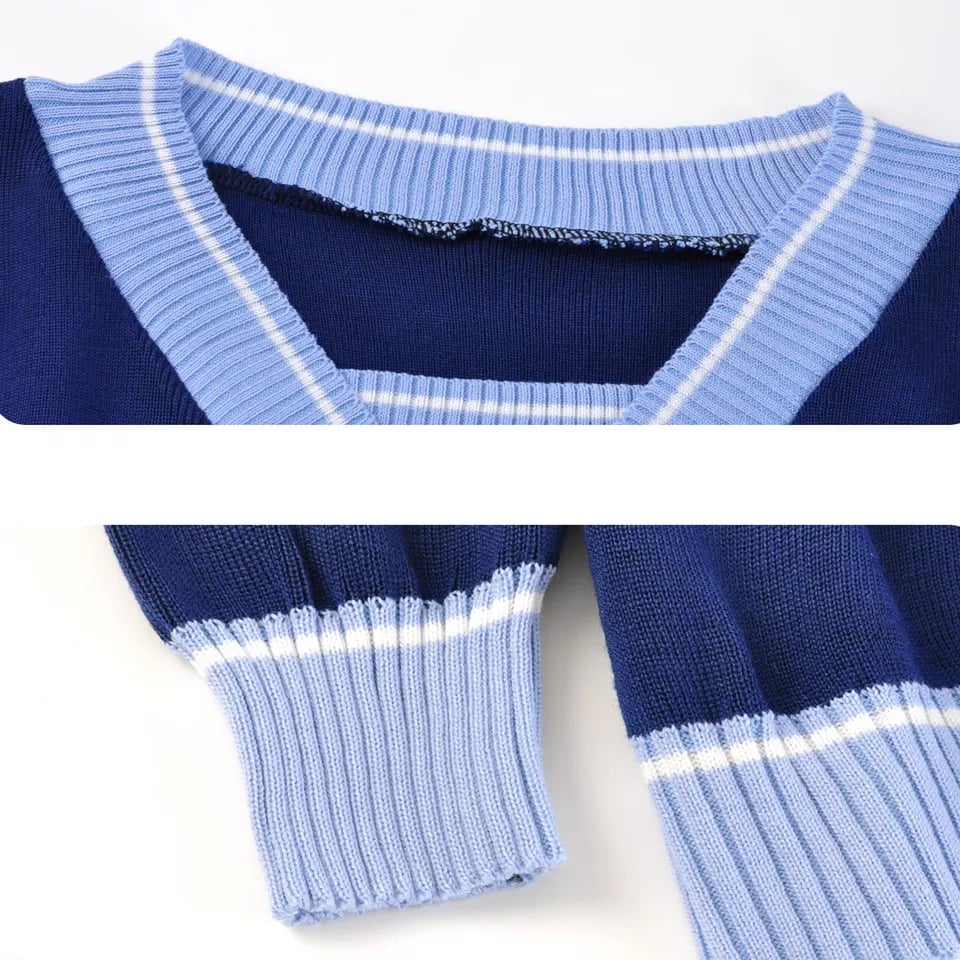 Panelled V Neck Cropped Loose Long Sleeve Jumper