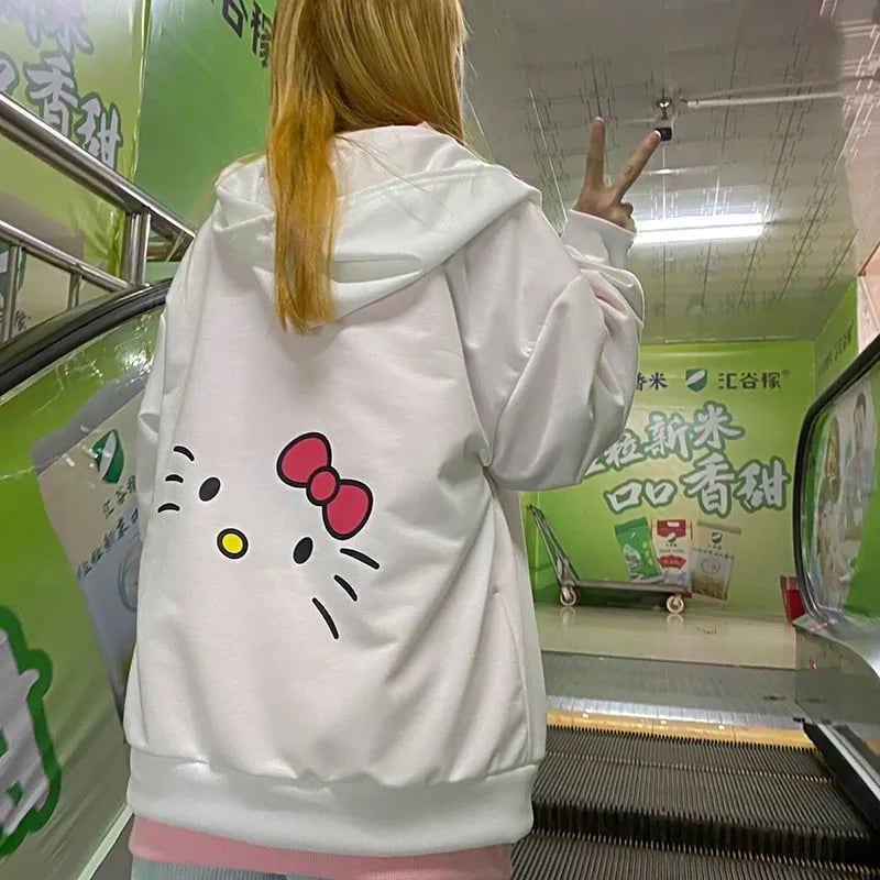 White Kitty Cat Anime Japanese Hoodie