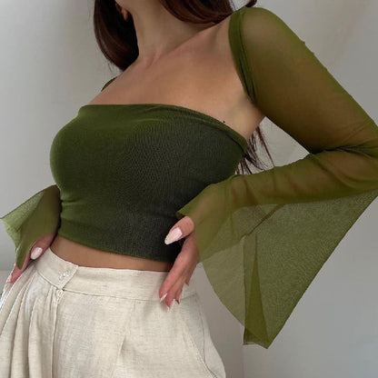 Green Mesh Flare Shawl + Tude Top