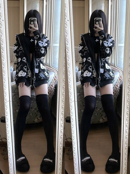 Black Skull Punk Zipper Hoodie