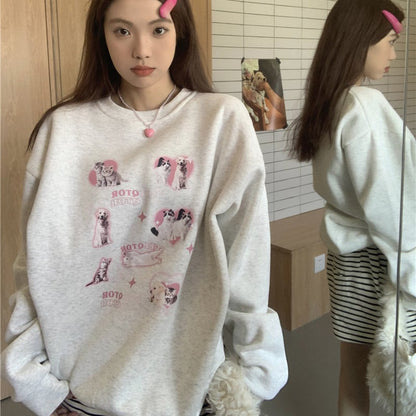 Cat Puppy Print Sweatshirt