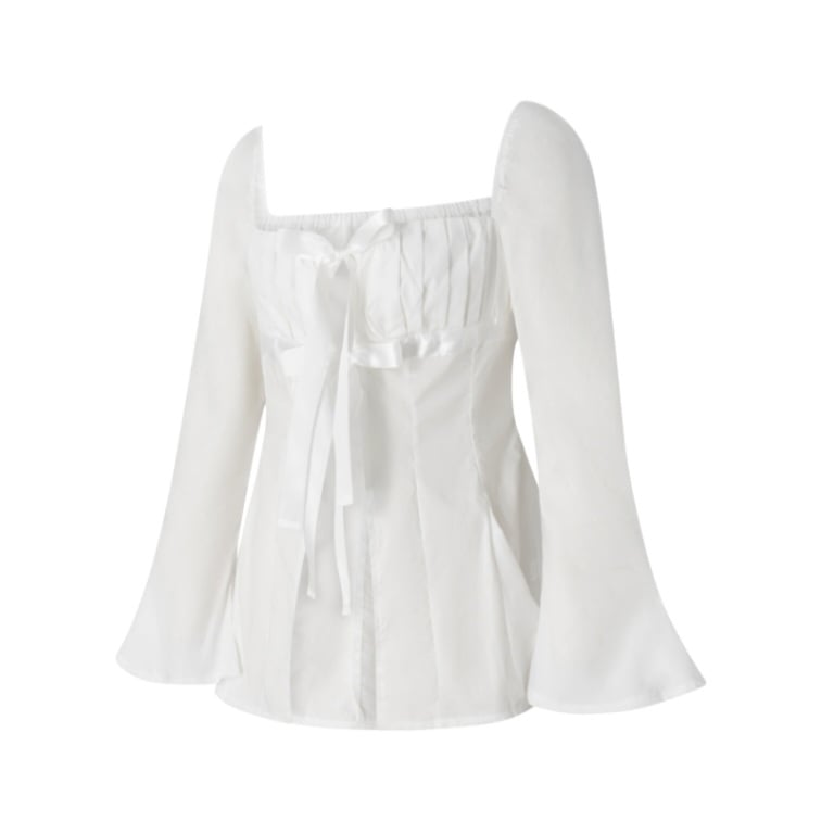 Square Collar Lace Up Flare Sleeve Shirt