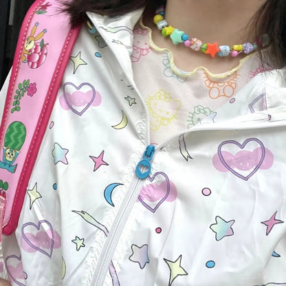 Japanese Cat Rainbow Transparent Mesh Top