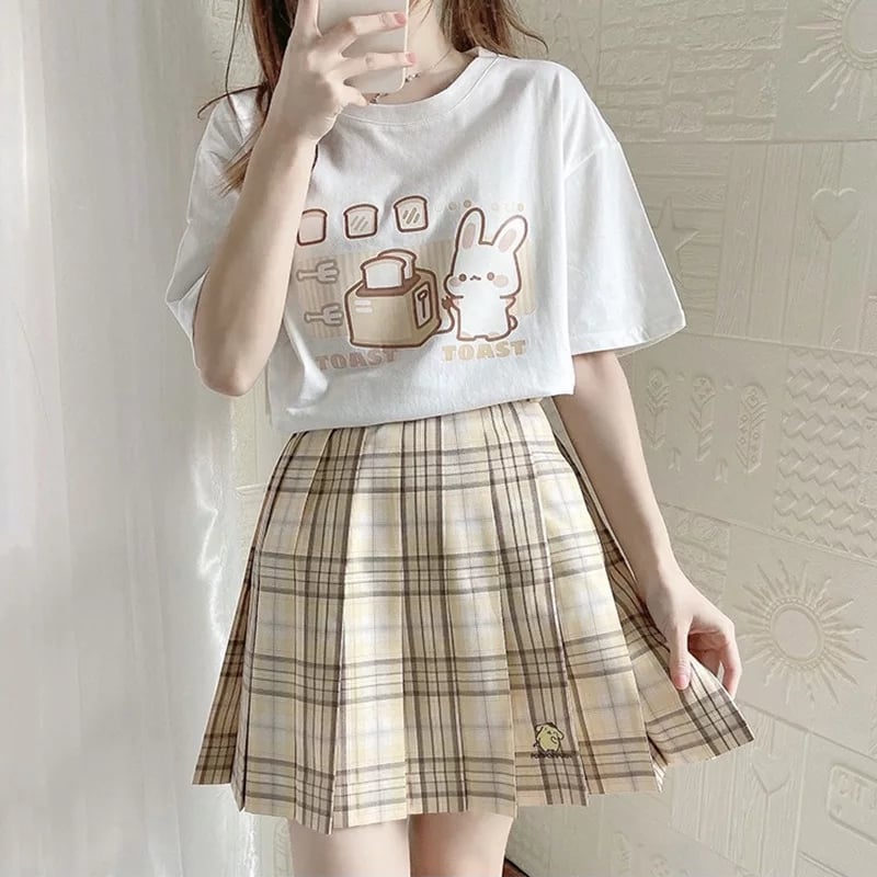 Cute Bunny And Toast Bread Graphic Cartoon Print Loose Short Sleeve T-shirt Aesthetic Casual Summer E-Girl Kawaii Korean Japanese Harajuku