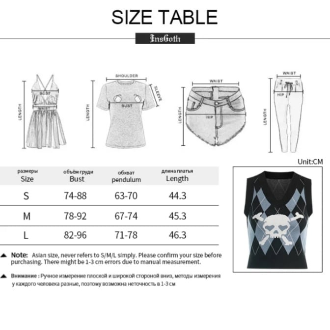 Cute Sexy V Neck Skull Print Knit Vest Sleeveless Crop Top Punk Goth Aesthetic Casual Summer E-Girl Kawaii Korean Japanese Harajuku
