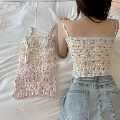 Floral Ruched Backless Crop Top
