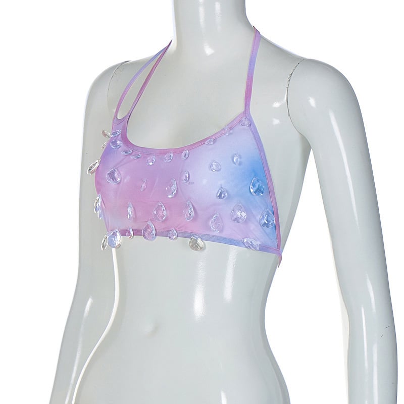 Droplet Crystal Transparent Halter Top