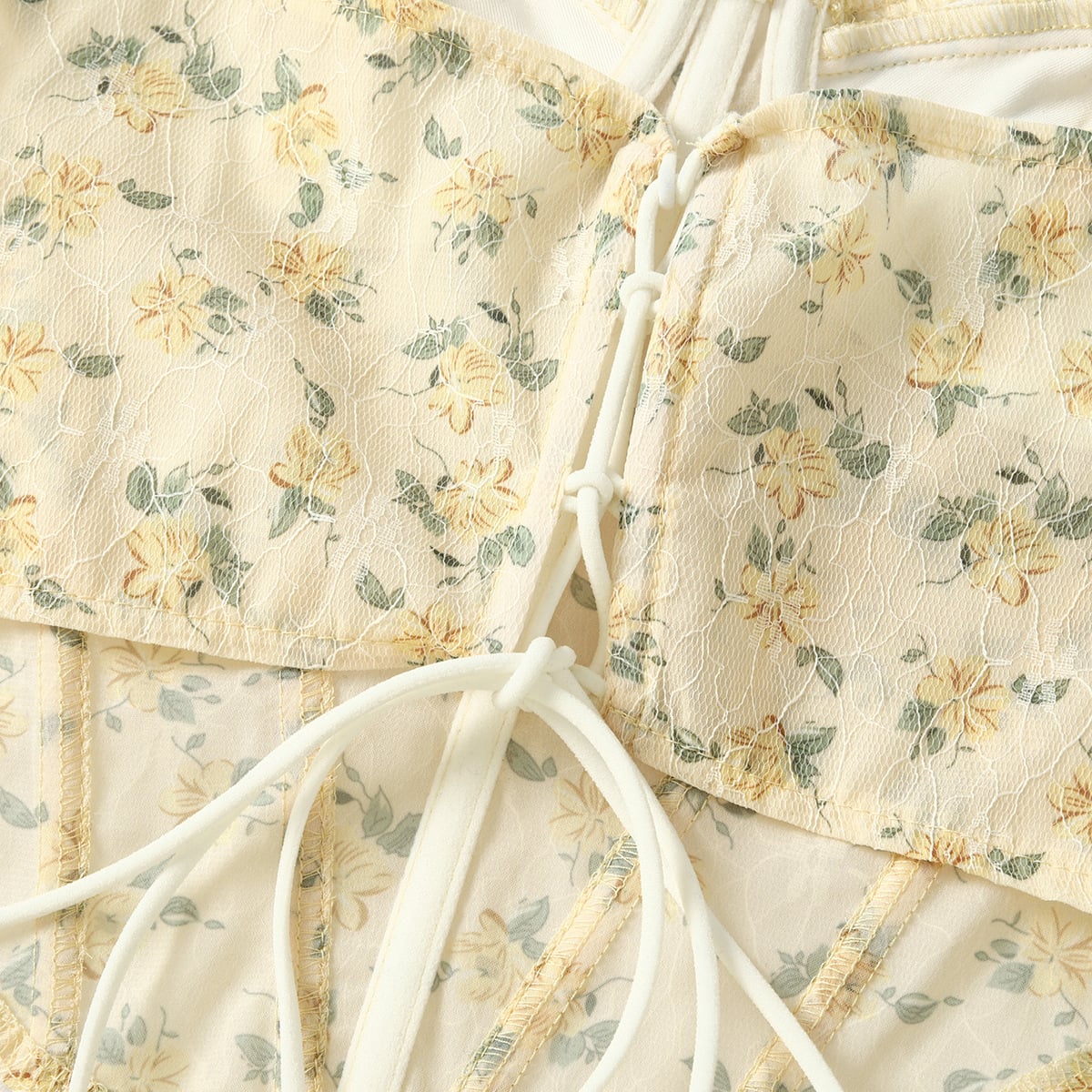 Blue Floral Lace Up Backless Corset Top