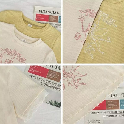 Sweet Fairy Embroidery Ruffle Short Sleeve T-shirt