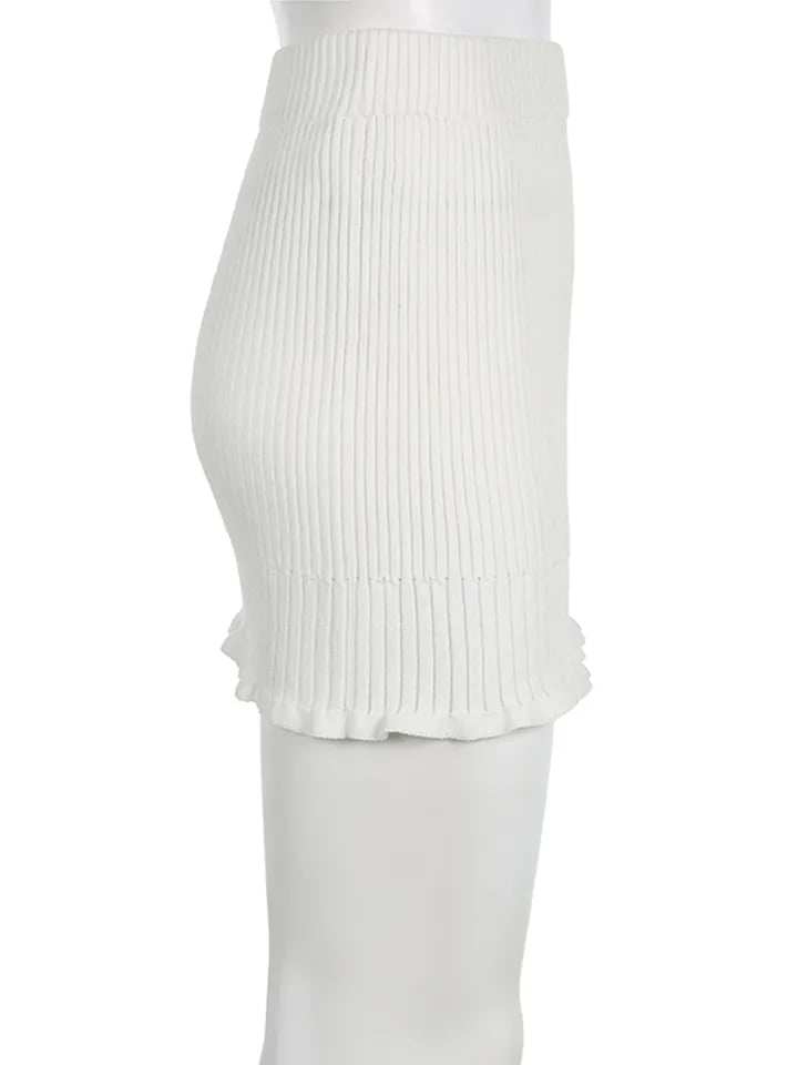 White Knit Pencil Mini Skirt
