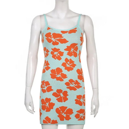 Blue Hibiscus Flower Mini Dress
