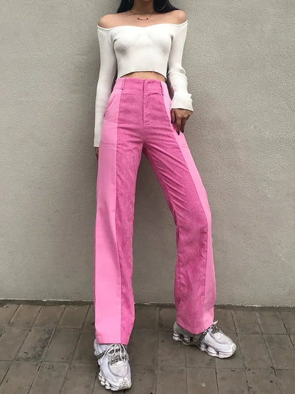 Green Corduroy High Waist Pants