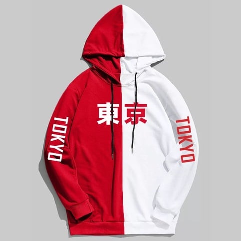 Patchwork Tokyo City Contrast Print Long Sleeve Hoodie Sweater Sweatshirt Pullover E-Girl Kawaii Korean Japanese Harajuku Streetwear