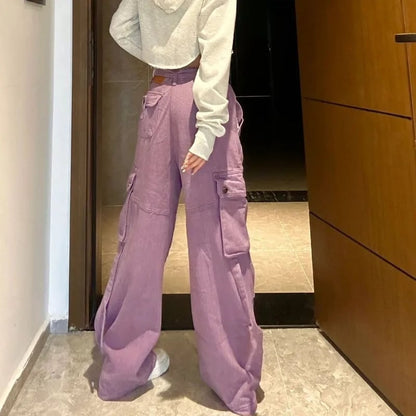 Purple Pocket High Waist Cargo Pants
