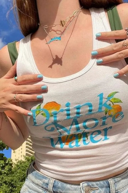 Water Orange Print Ribbed Tank Top