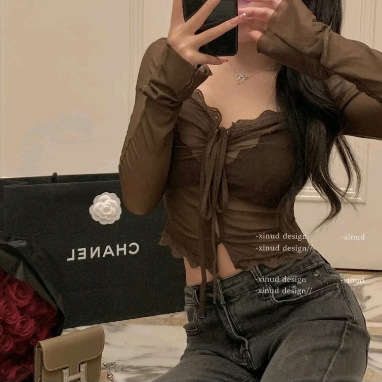Red Lace See Through Blouse