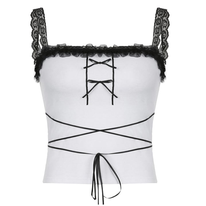 Lace Shoulder Bow Tank Top