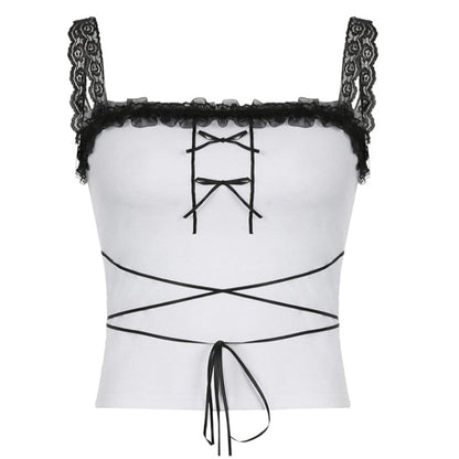 Lace Shoulder Bow Tank Top
