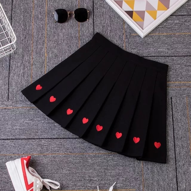 Cute Love Heart Pleated High Waist A-line Mini Skirt Summer Aesthetic Casual E-Girl Kawaii Korean Japanese Harajuku