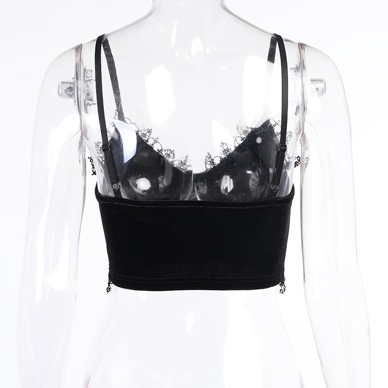 Cute Sexy Black Lace Trim Cross Goth Punk Backless Crop Top Tank Sleeveless Shirt Summer Casual E-Girl Kawaii Korean Japanese Harajuku Streetwear