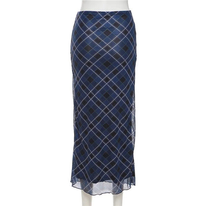 Blue Plaid Maxi Skirt