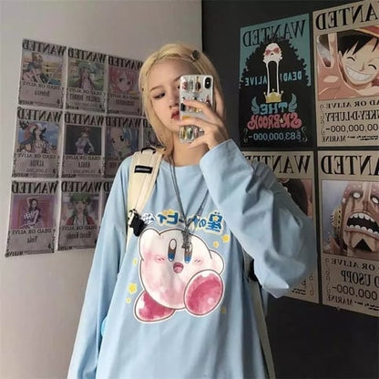 Japanese Anime Cartoon Print Oversize Long Sleeve Shirt