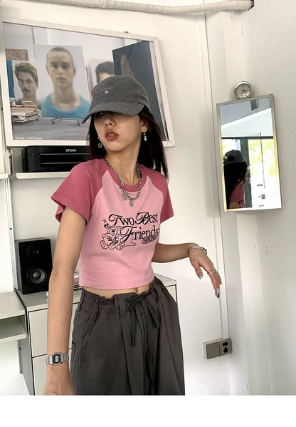 Pink Vintage Print Short Sleeve T-shirt