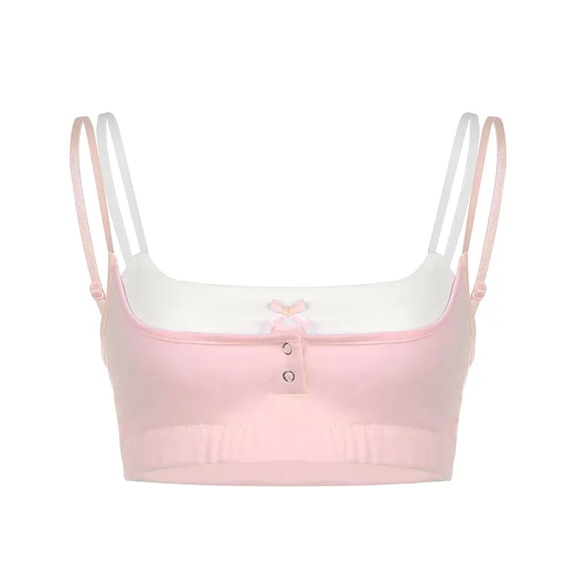 2PCS Pink Bow Spaghetti Strap Crop Top