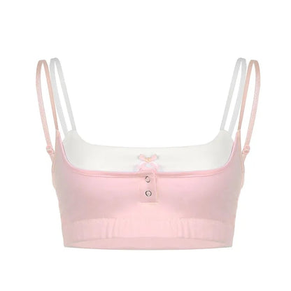 2PCS Pink Bow Spaghetti Strap Crop Top