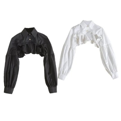Puff Ruffle Collar Long Sleeve Blouse
