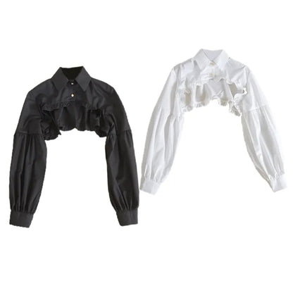 Puff Ruffle Collar Long Sleeve Blouse